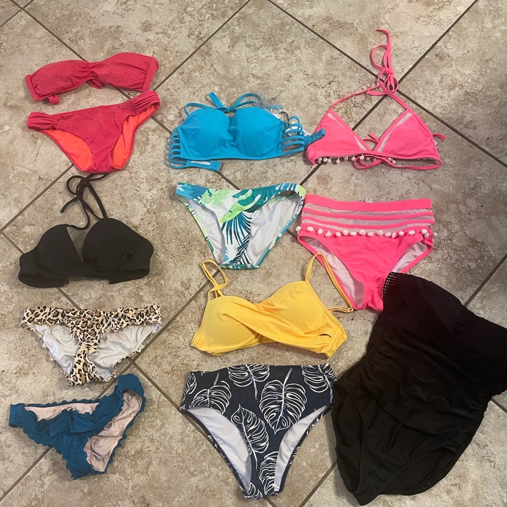 Swimsuit bundle size M(blue,yellow,pink) size S (black, red,&black and leopard